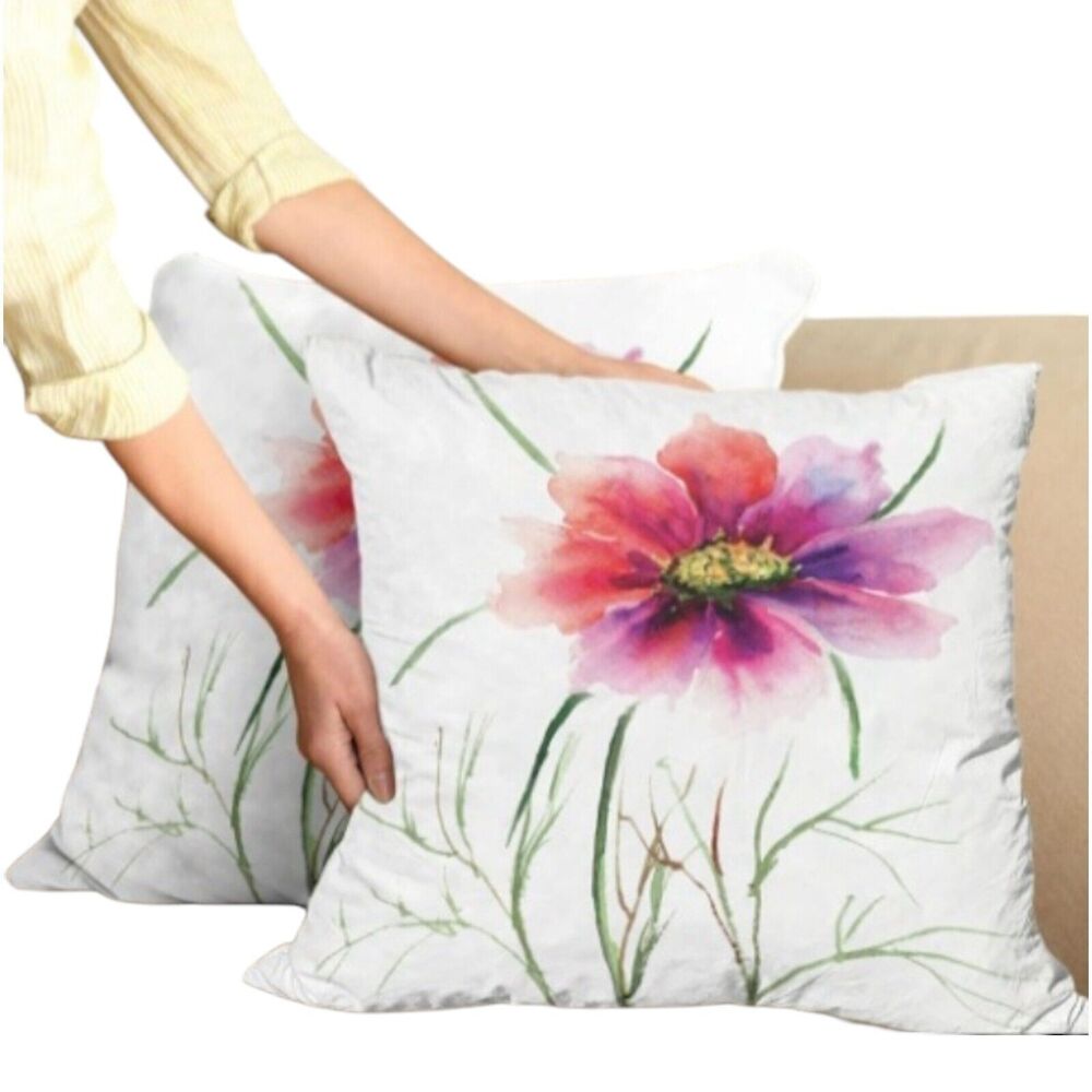Ambesonne Watercolor Pillow Cushion Cover Pack of 2, Colored Flower Blossom.